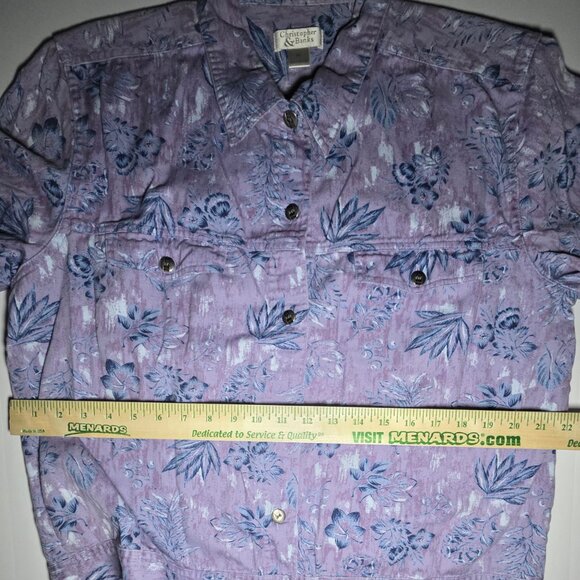 Christopher Banks Womens Purple Blue Floral Long Sleeve Button Up Blouse Size XL - Picture 9 of 13